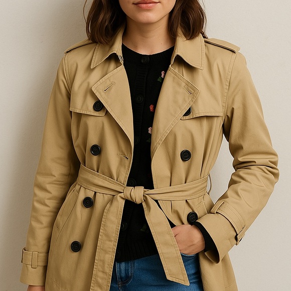 Quince Comfort Stretch Short Trench Coat Light Khaki Beige Small - Picture 1 of 10